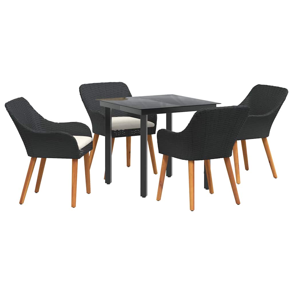 Garden Dining Set with Cushion 5 pcs Black Poly Rattan