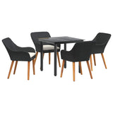 Garden Dining Set with Cushion 5 pcs Black Poly Rattan - Front View
