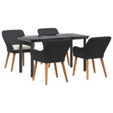 Garden Dining Set with Cushion 5 pcs Black Poly Rattan - Front View