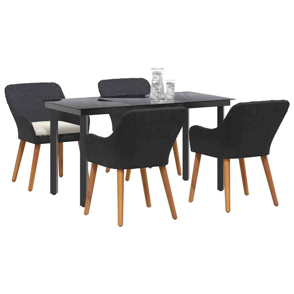 Garden Dining Set with Cushion 5 pcs Black Poly Rattan