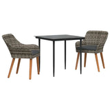 Garden Dining Set with Cushion 3 pcs Grey Poly Rattan - Front View