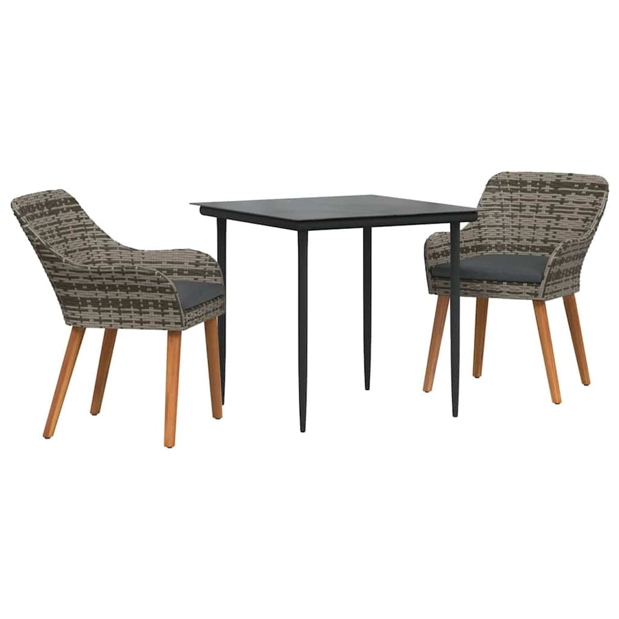 Garden Dining Set 3 pcs Grey Poly Rattan
