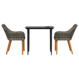 Garden Dining Set with Cushion 3 pcs Grey Poly Rattan