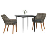 Garden Dining Set with Cushion 3 pcs Grey Poly Rattan - Side View