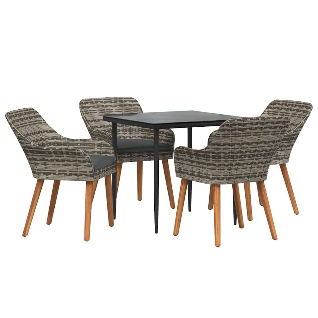 Garden Dining Set with Cushion 5 pcs Grey Poly Rattan