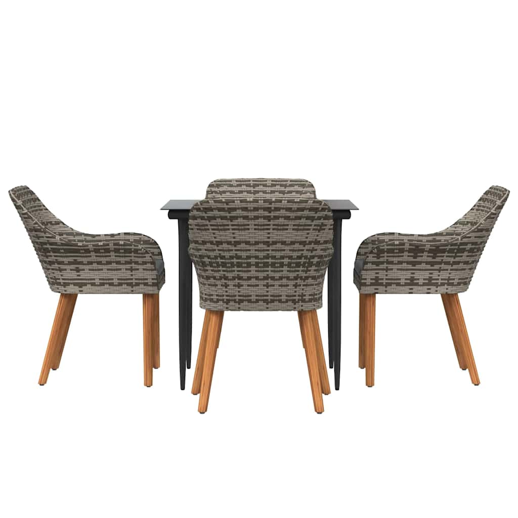 Garden Dining Set with Cushion 5 pcs Grey Poly Rattan