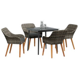 Garden Dining Set with Cushion 5 pcs Grey Poly Rattan - Side View