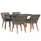 Garden Dining Set with Cushion 5 pcs Grey Poly Rattan - Front View