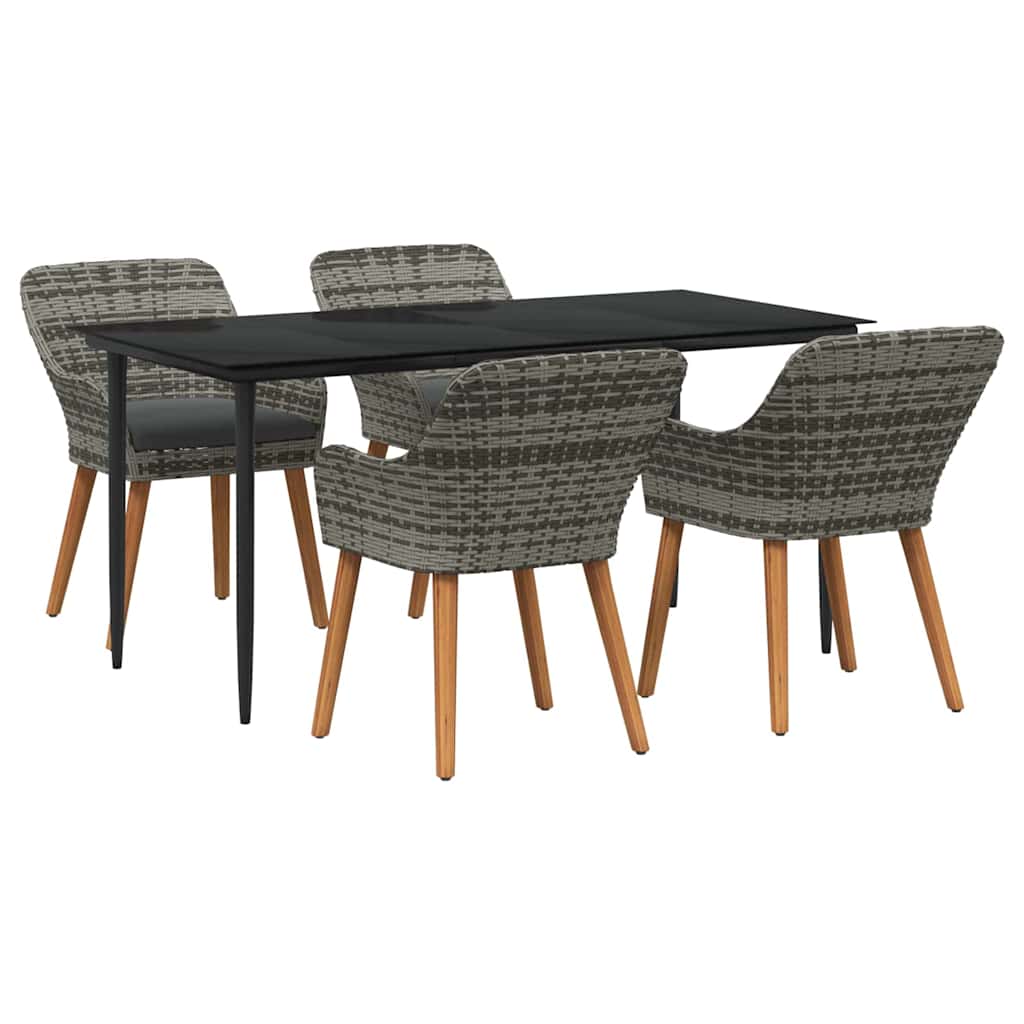 Garden Dining Set with Cushion 5 pcs Grey Poly Rattan