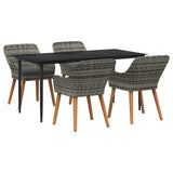 Garden Dining Set with Cushion 5 pcs Grey Poly Rattan - Front View