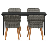 Garden Dining Set with Cushion 5 pcs Grey Poly Rattan