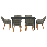Garden Dining Set with Cushion 7 pcs Grey Poly Rattan