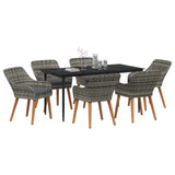 Garden Dining Set with Cushion 7 pcs Grey Poly Rattan - Front View