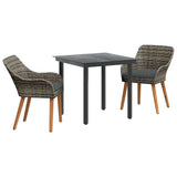 Garden Dining Set with Cushion 3 pcs Grey Poly Rattan - Front View