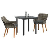 Garden Dining Set with Cushion 3 pcs Grey Poly Rattan - Side View
