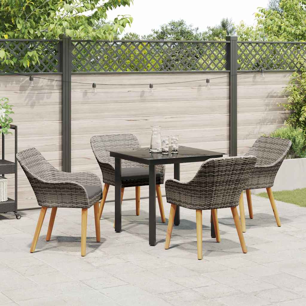 Garden Dining Set with Cushion 5 pcs Grey Poly Rattan