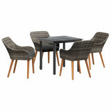Garden Dining Set with Cushion 5 pcs Grey Poly Rattan - Front View