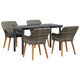 Garden Dining Set with Cushion 5 pcs Grey Poly Rattan - Front View