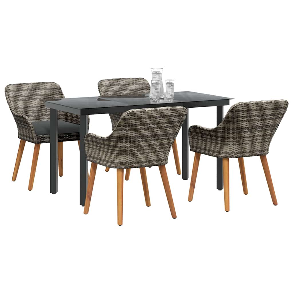 Garden Dining Set with Cushion 5 pcs Grey Poly Rattan