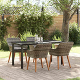 Garden Dining Set with Cushion 5 pcs Grey Poly Rattan