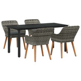 Garden Dining Set with Cushion 5 pcs Grey Poly Rattan - Front View