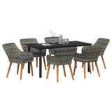 Garden Dining Set with Cushion 7 pcs Grey Poly Rattan - Front View