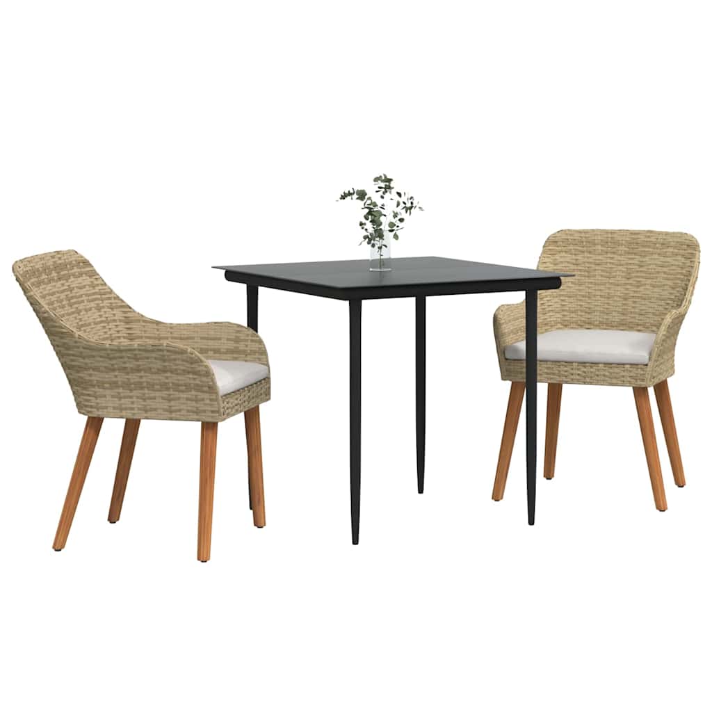 Garden Dining Set 3 pcs Beige Poly Rattan