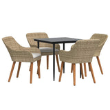 Garden Dining Set with Cushion 5 pcs Beige Poly Rattan - Front View