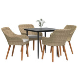 Garden Dining Set with Cushion 5 pcs Beige Poly Rattan