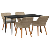 Garden Dining Set with Cushion 5 pcs Beige Poly Rattan