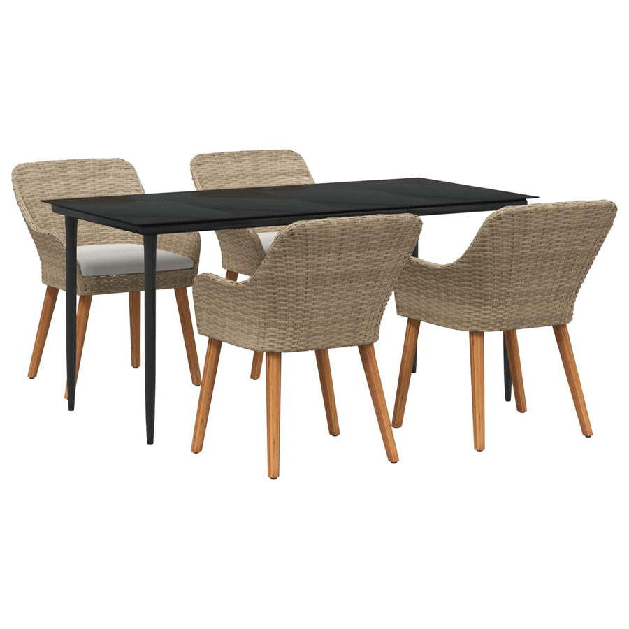 Garden Dining Set 5 pcs Beige Poly Rattan