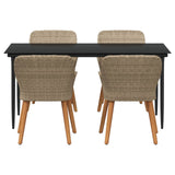 Garden Dining Set with Cushion 5 pcs Beige Poly Rattan - Side View