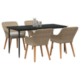 Garden Dining Set with Cushion 5 pcs Beige Poly Rattan - Front View