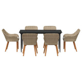 Garden Dining Set 7 pcs Beige Poly Rattan - Side View