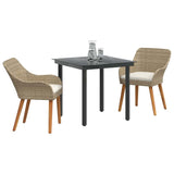 Garden Dining Set with Cushion 3 pcs Beige Poly Rattan - Side View