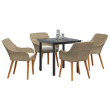 Garden Dining Set with Cushion 5 pcs Beige Poly Rattan - Side View