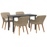 Garden Dining Set 5 pcs Beige Poly Rattan - Front View