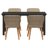 Garden Dining Set with Cushion 5 pcs Beige Poly Rattan - Side View