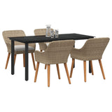 Garden Dining Set with Cushion 5 pcs Beige Poly Rattan - Front View