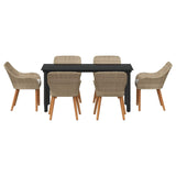Garden Dining Set with Cushion 7 pcs Beige Poly Rattan - Side View