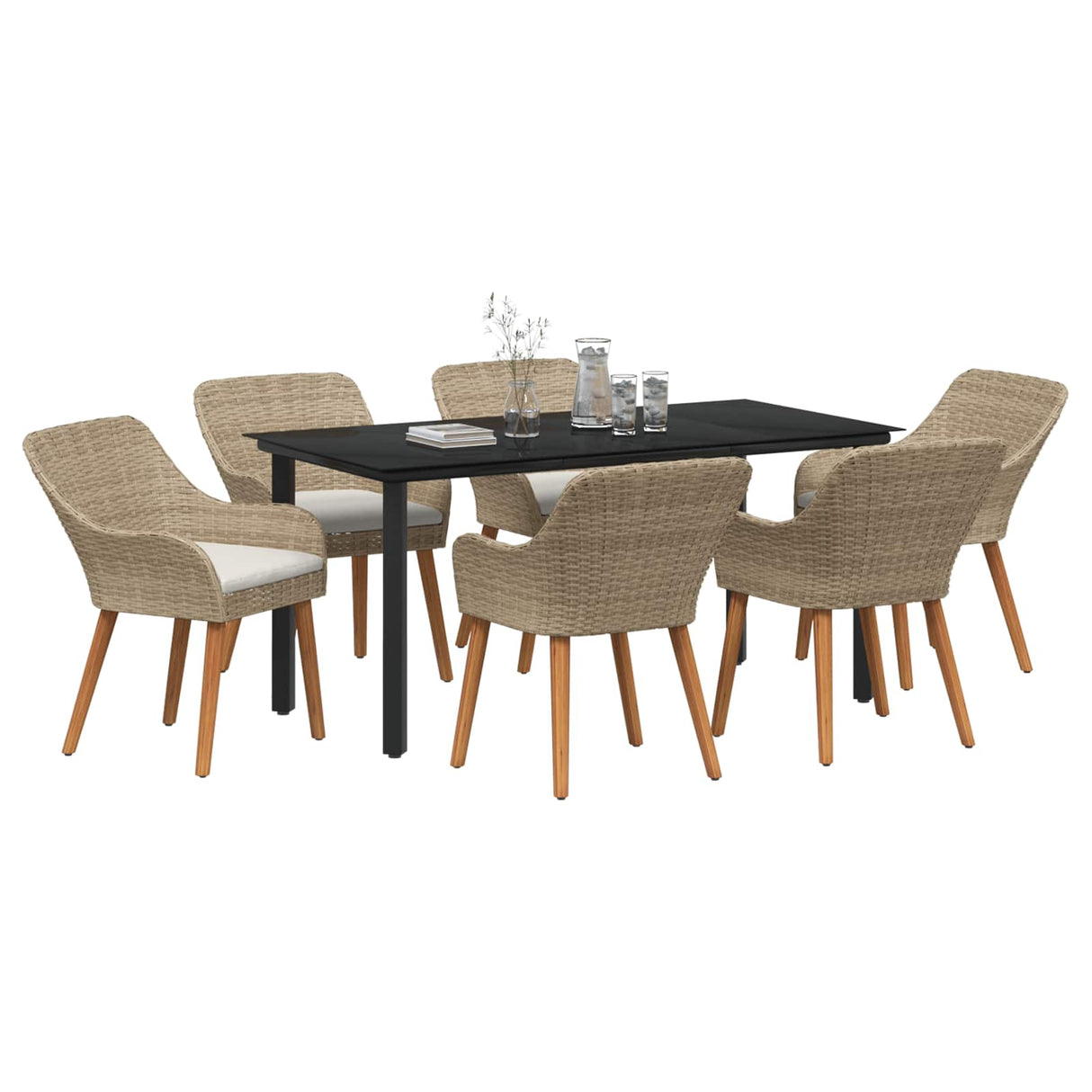 Garden Dining Set with Cushion 7 pcs Beige Poly Rattan
