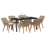 Garden Dining Set with Cushion 7 pcs Beige Poly Rattan - Front View