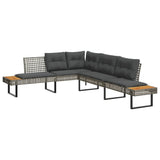 2 Piece Garden Sofa Set with Cushions Grey Poly Rattan and Glass - Side View