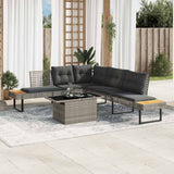 2 Piece Garden Sofa Set with Cushions Grey Poly Rattan and Glass - Front View