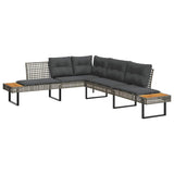 2 Piece Garden Sofa Set with Cushions Grey Poly Rattan and Glass - Side View