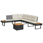 2 Piece Garden Sofa Set with Cushions Black Poly Rattan&Acacia