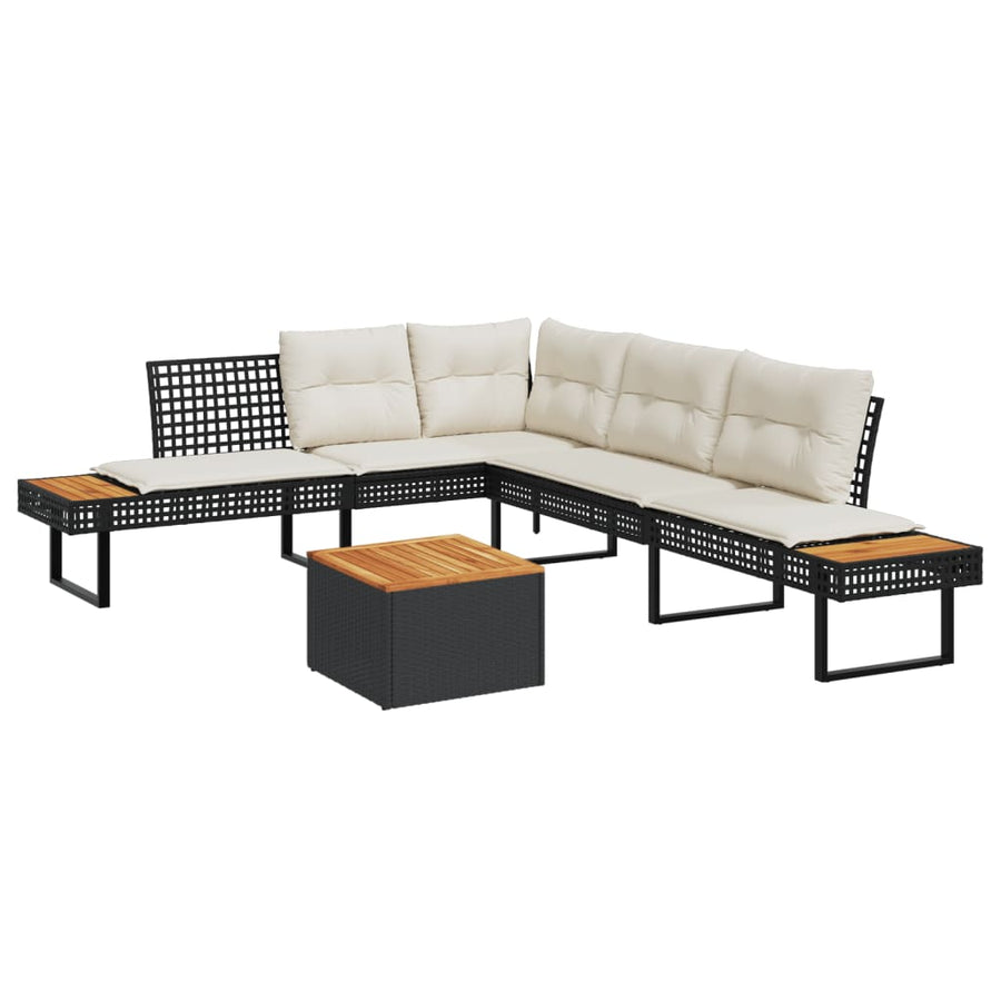 2 Piece Garden Sofa Set with Cushions Black Poly Rattan&Acacia