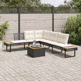 2 Piece Garden Sofa Set with Cushions Black Poly Rattan and Acacia - Front View