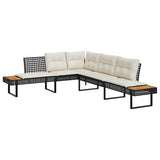 2 Piece Garden Sofa Set with Cushions Black Poly Rattan and Acacia - Side View