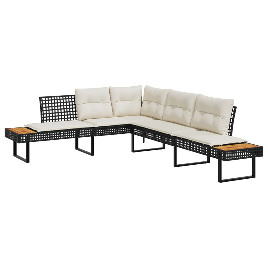 2 Piece Garden Sofa Set with Cushions Black Poly Rattan&Acacia